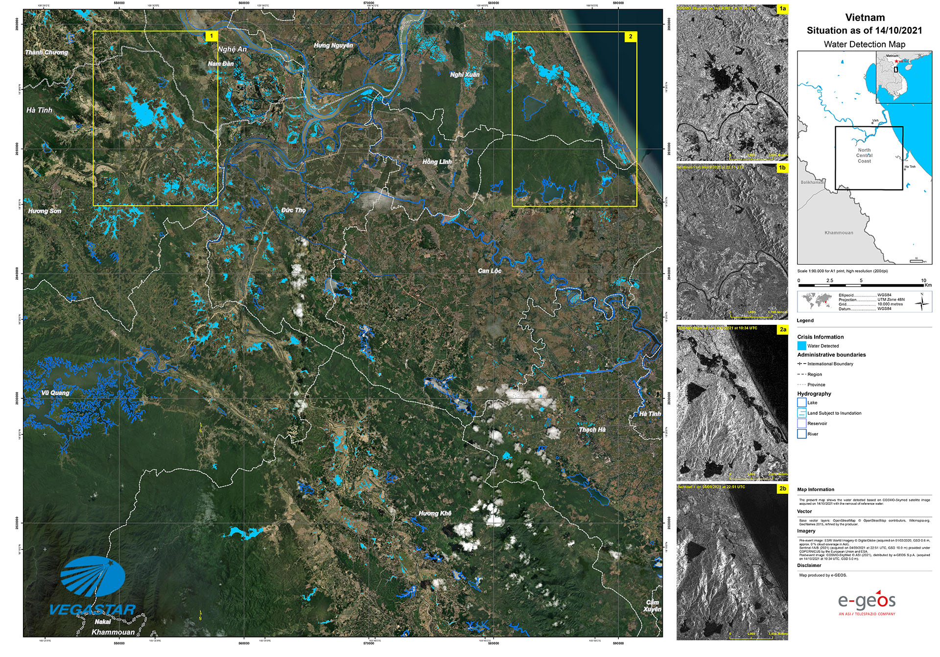 Bản đồ lũ lụt tỉnh Nghệ An - Hà Tĩnh do ảnh hưởng của con bão số 8 - T10-2021